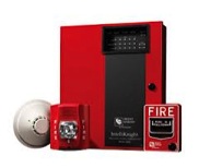 Different types of fire alarms together on white background.