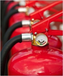 refilled fire extinguishers in a row