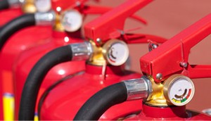 row of red fire extinguishers